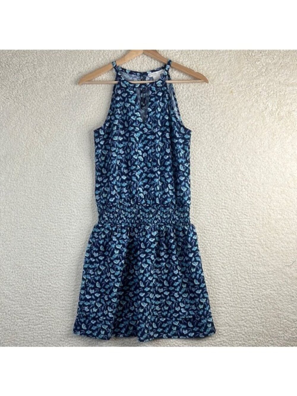 NWT Design History Womens Blue Floral Halter Neck Sleeveless Mini Dress Size 8
